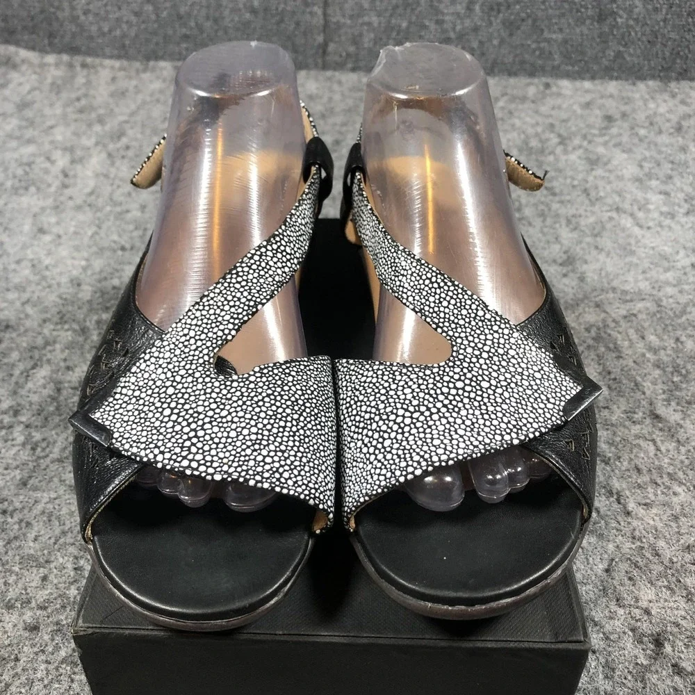 Ziera Womens 10.5 Black Leather Slingback Wedge Sandals Comfort